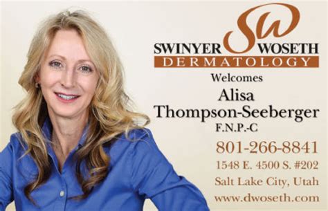 Swinyer woseth dermatology - Swinyer – Woseth Dermatology. Our goal is to keep our patients healthy and happy. We achieve this by offering a range of dermatology services to improve skin health and enhance its overall appearance. Business Details. Salt Lake City: 1548 E 4500 S #202, Salt Lake City, UT 84117, United States